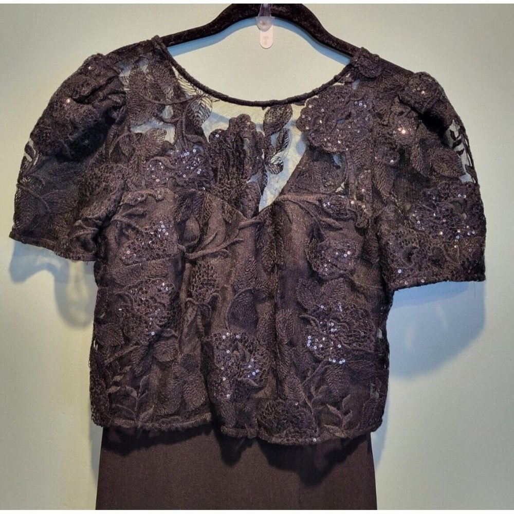 NWOT Dress The Population Black Evening Formal Maxi Dress Sequins Lace Slit XS - Picture 2 of 8